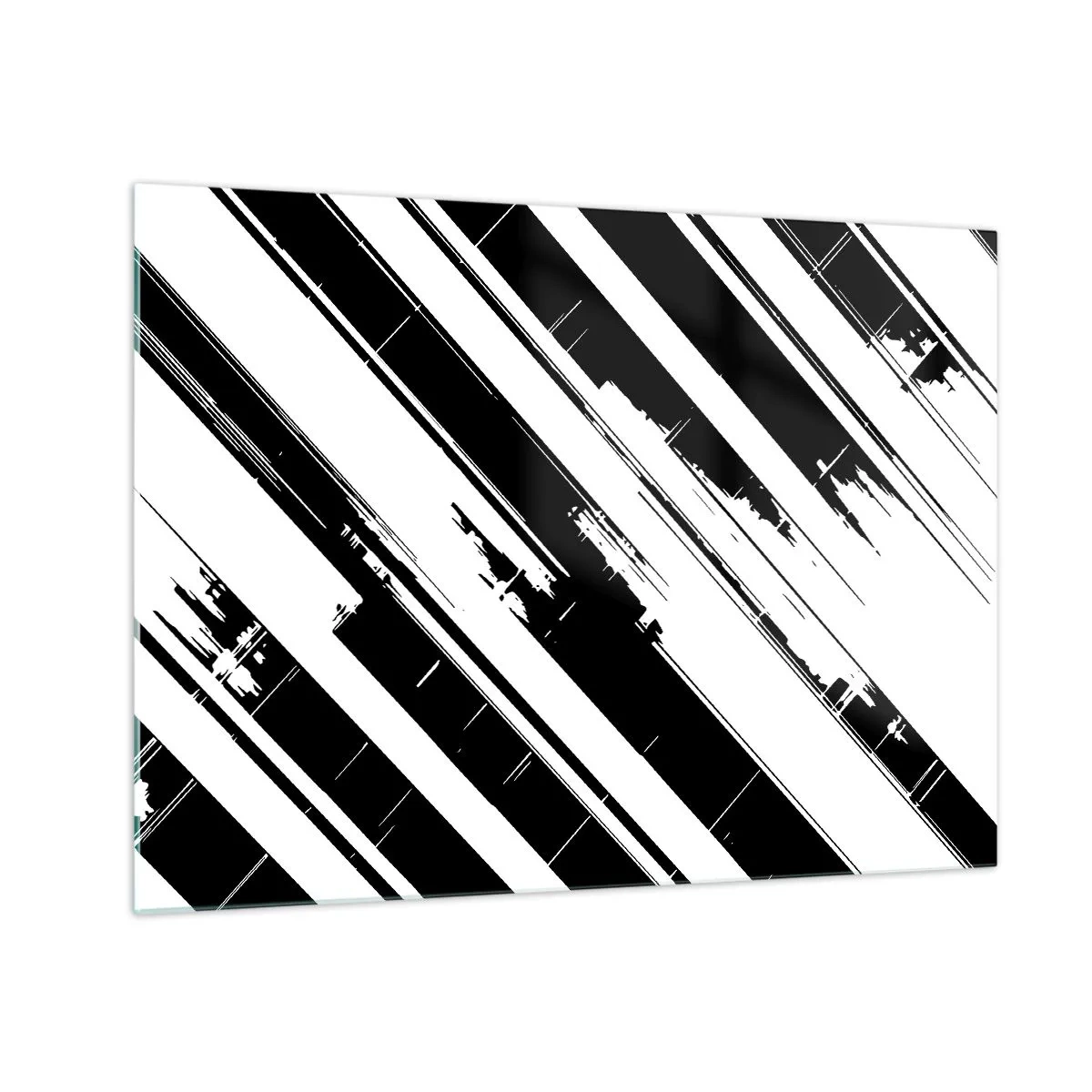 Billede på glas - Dynamiske sorte og hvide striber med en slidt effekt - 70x50cm - Intens og dynamisk komposition - Moderne vægdekoration til stue og soveværelse ARTTOR