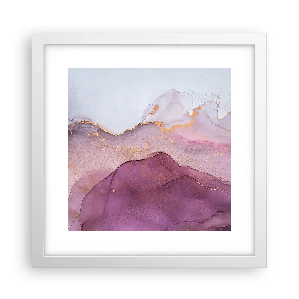 Plakat i hvid ramme - Lilla og violette bølger - 30x30 cm