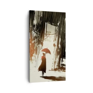 Lærredstryk - Billede på lærred - Den røde paraplys poesi - 45x80 cm