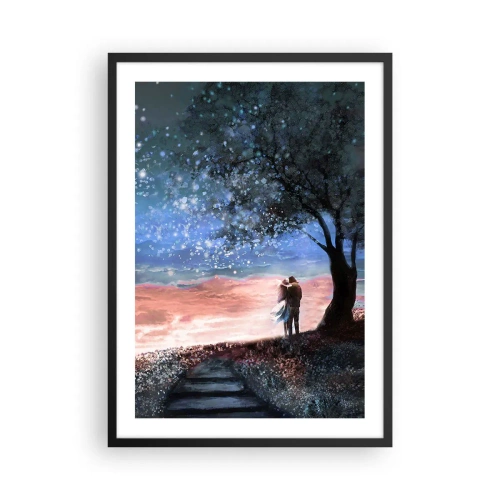 Plakat i sort ramme - Et par under et træ i stjerneskinnet og det maleriske landskab - 50x70cm - En stjernepræstation - Moderne vægdekoration til stue og soveværelse ARTTOR