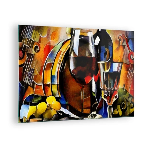 Billede på glas - Abstrakt komposition med vinglas og instrumenter - 70x50cm - Og verden bliver mere farverig - Moderne vægdekoration til stue og soveværelse ARTTOR