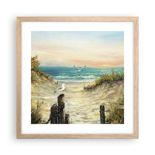 Plakat i ramme af lyst egetræ - Vindstille tilbagetog - 40x40 cm