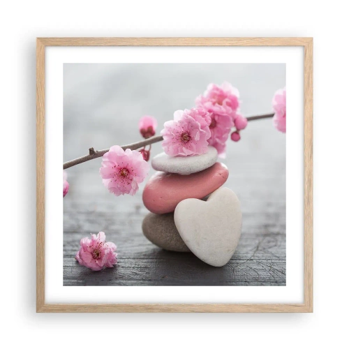 Plakat i ramme af lyst egetræ - Kirsebærblomstens lyksalighed - 50x50 cm