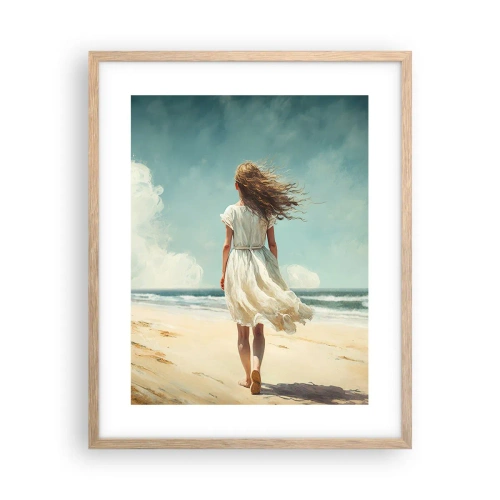 Plakat i ramme af lyst egetræ - At møde solen og vinden - 40x50 cm