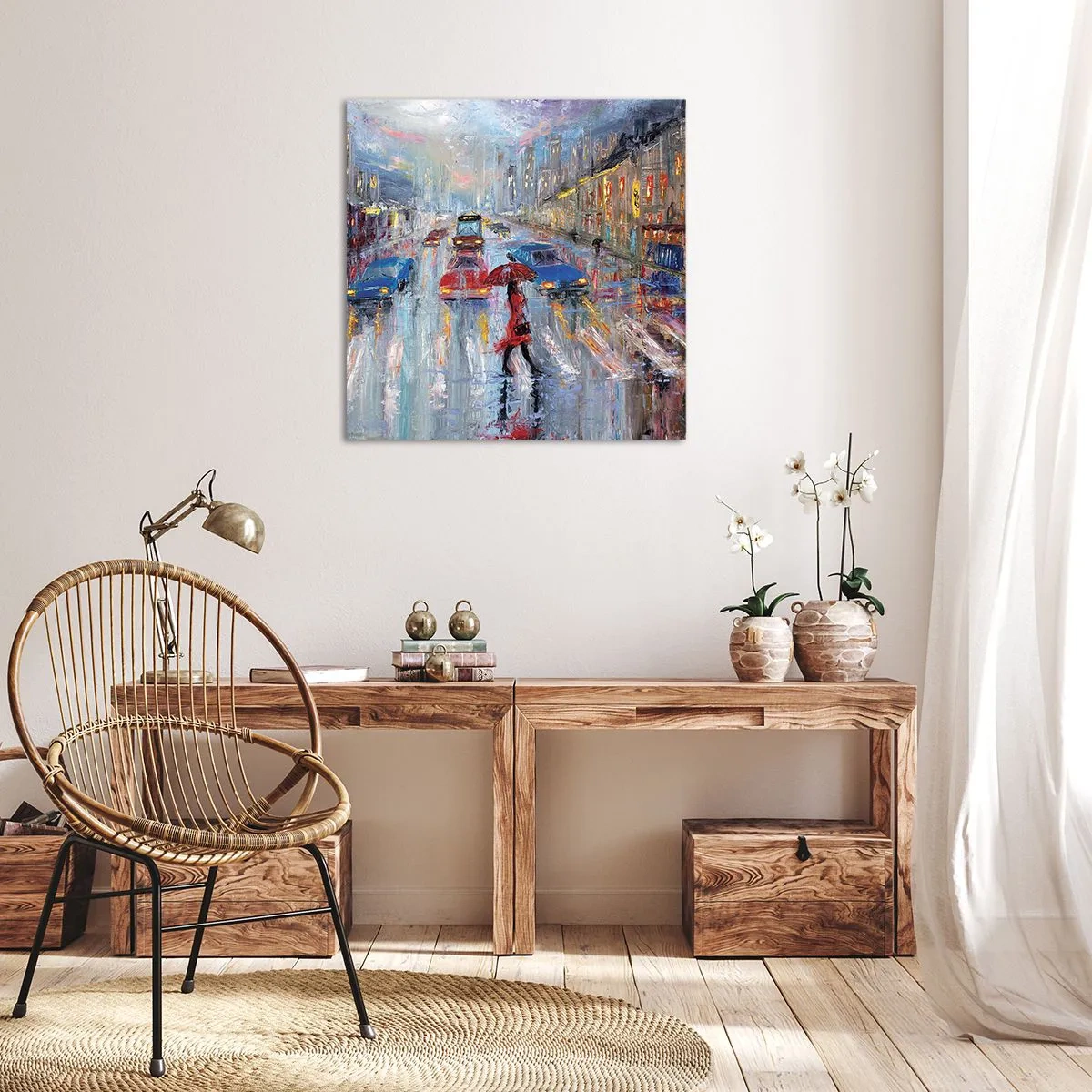 Lærredstryk - Billede på lærred - Regnfuld eftermiddag i byen - 50x50 cm