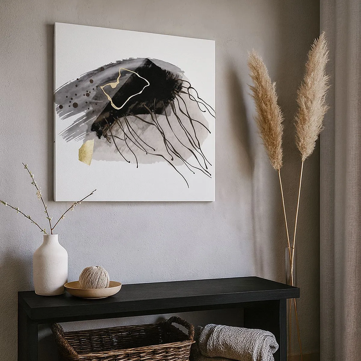 Lærredstryk - Billede på lærred - I sort og guld - 30x30 cm