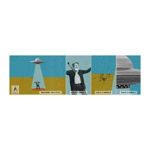 Prøve Fototapet Selvklæbende Deluxe Sticker - Et tæt møde - Ufo, Moderne kunst, Surrealisme - 100x30 cm