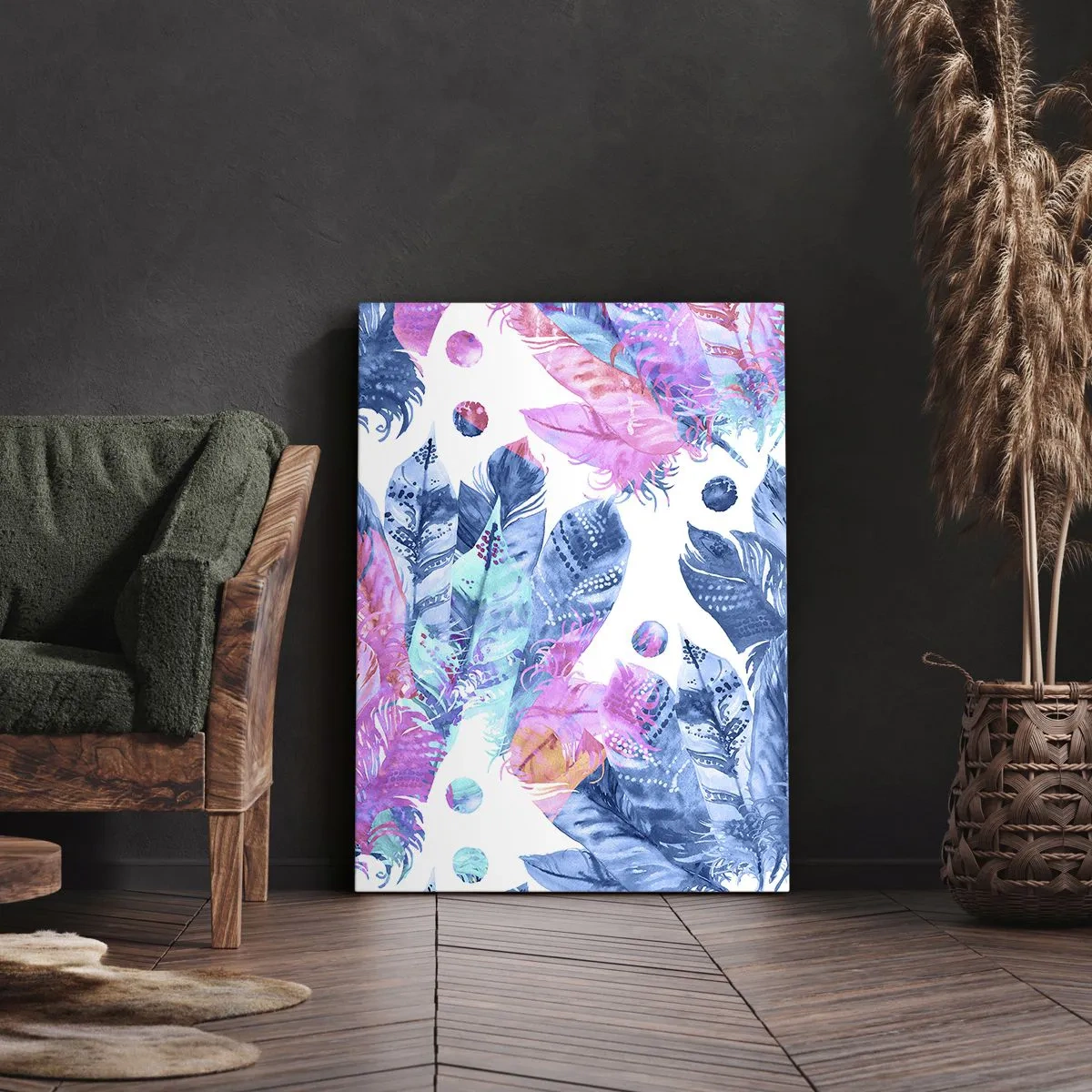 Lærredstryk - Billede på lærred - Plys i lyserød og blå - 50x70 cm