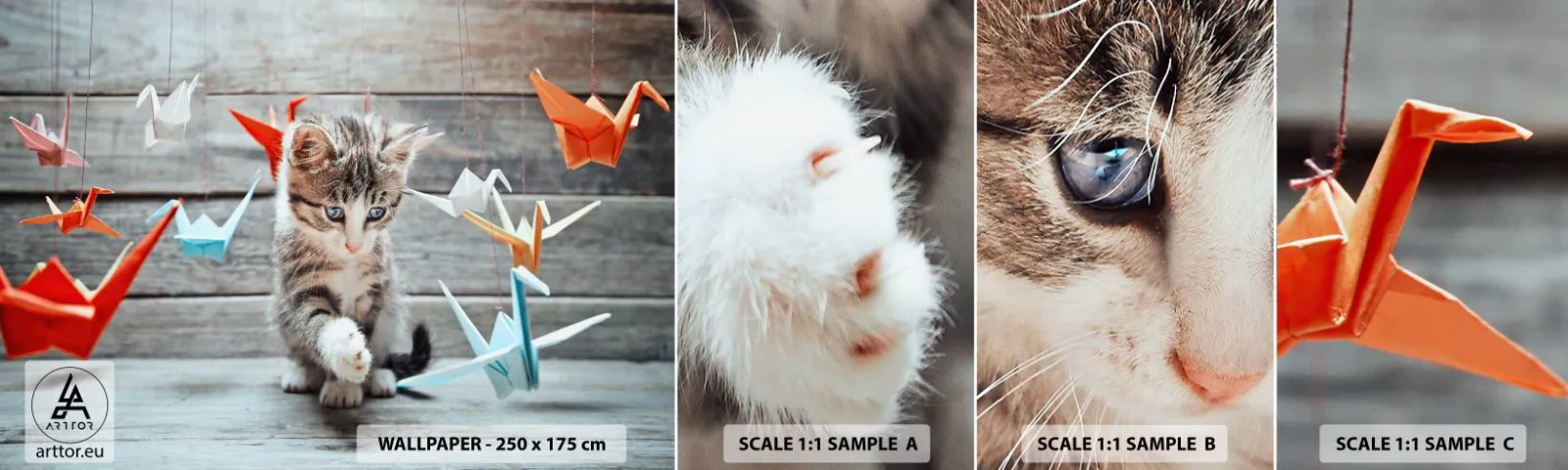 Fototapet Prøve Standard Eco - Første lektion - Dyr, Kat, Origami - 100x30 cm