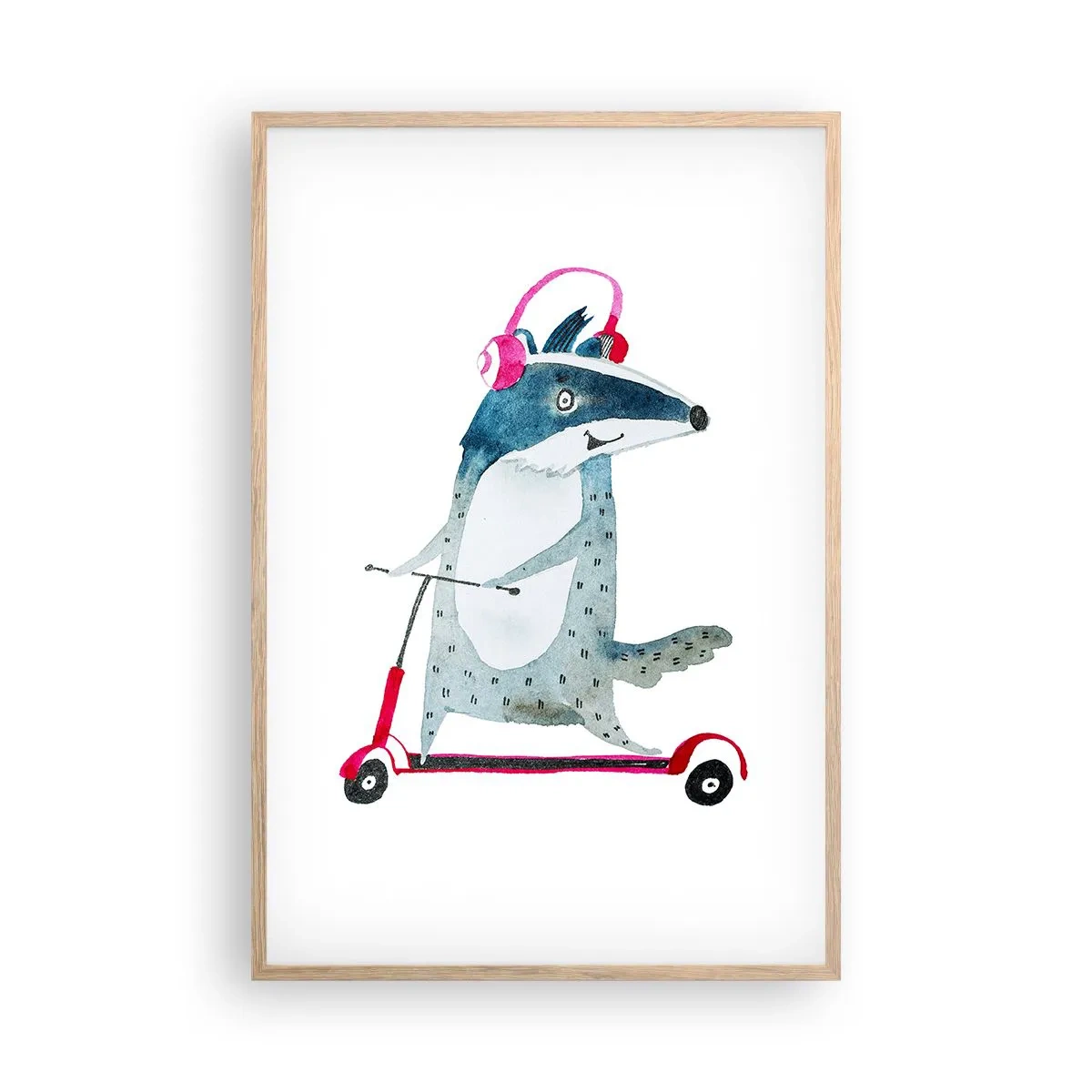 Plakat i ramme af lyst egetræ - Grævlingens glæder - 61x91 cm