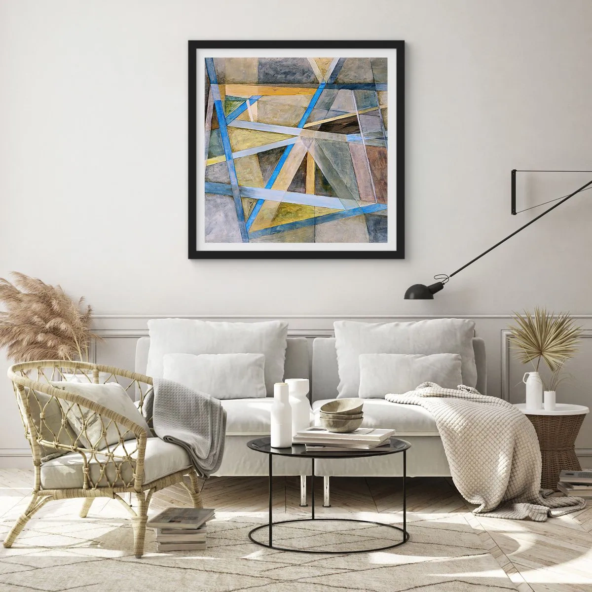 Plakat i sort ramme - Lige eller skråt? - 30x30 cm
