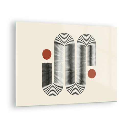 Billede på glas - Minimalistisk linjemønster med røde prikker - 70x50cm - Fra start til slut - Moderne vægdekoration til stue og soveværelse ARTTOR