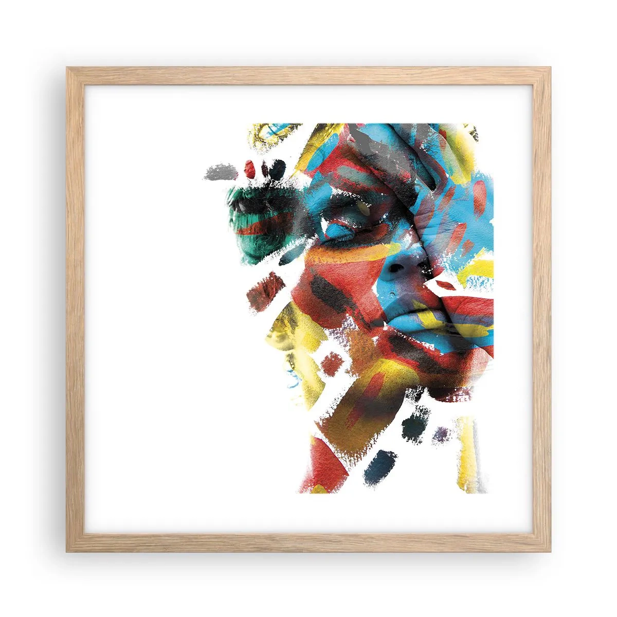 Plakat i ramme af lyst egetræ - Farverig personlighed - 40x40 cm