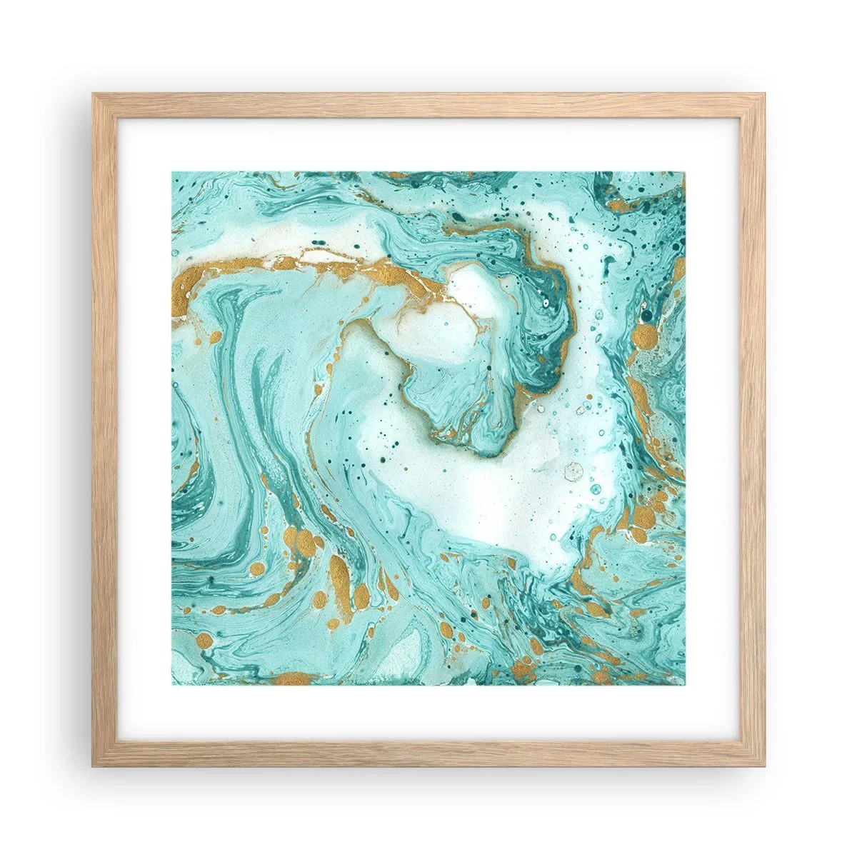 Plakat i ramme af lyst egetræ - Under den store bølge i Edo-perioden - 40x40 cm