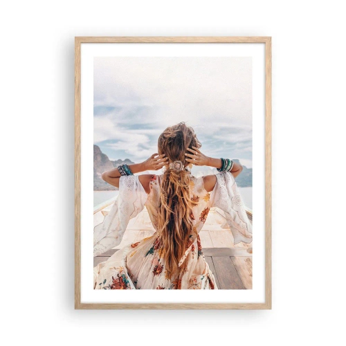 Plakat i ramme af lyst egetræ - På vej mod lykken - 50x70 cm
