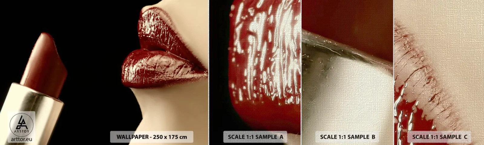 Prøve Fototapet Premium Canvas - Karminrødt farves sanselighed og udstråling - Mennesker, Kvinde, Makeup - 100x30 cm