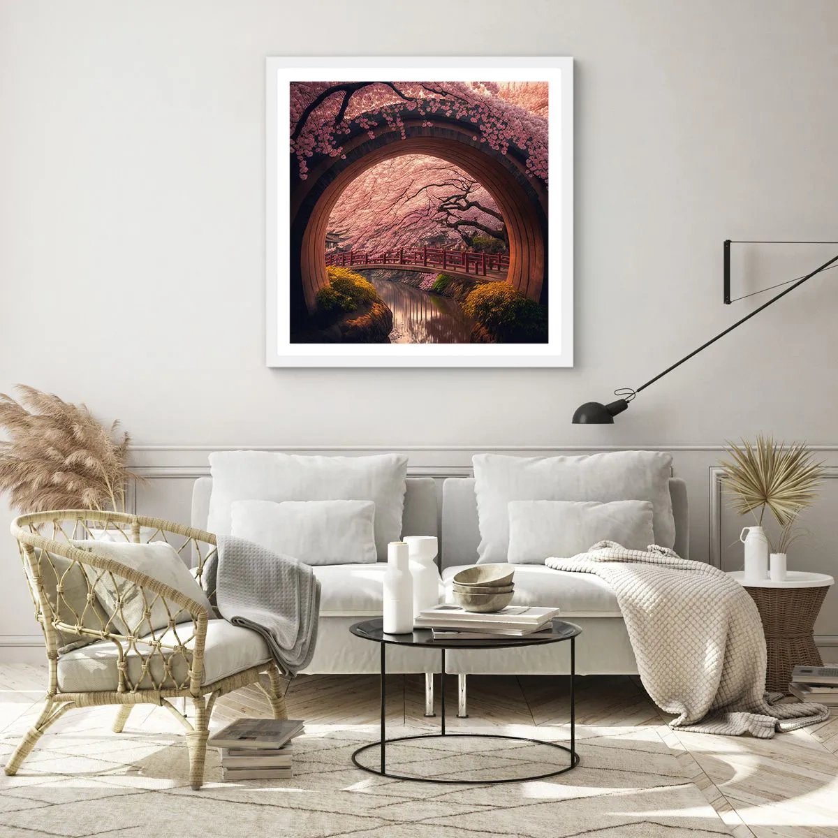 Plakat i hvid ramme - Japansk forår - 60x60 cm