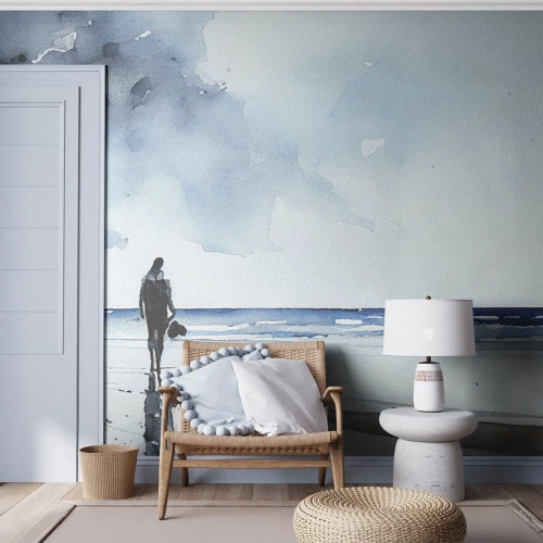 Fototapet Selvklæbende Deluxe Sticker - Samtale med havet - Ensom, Mand, Kyst - 400x280 cm
