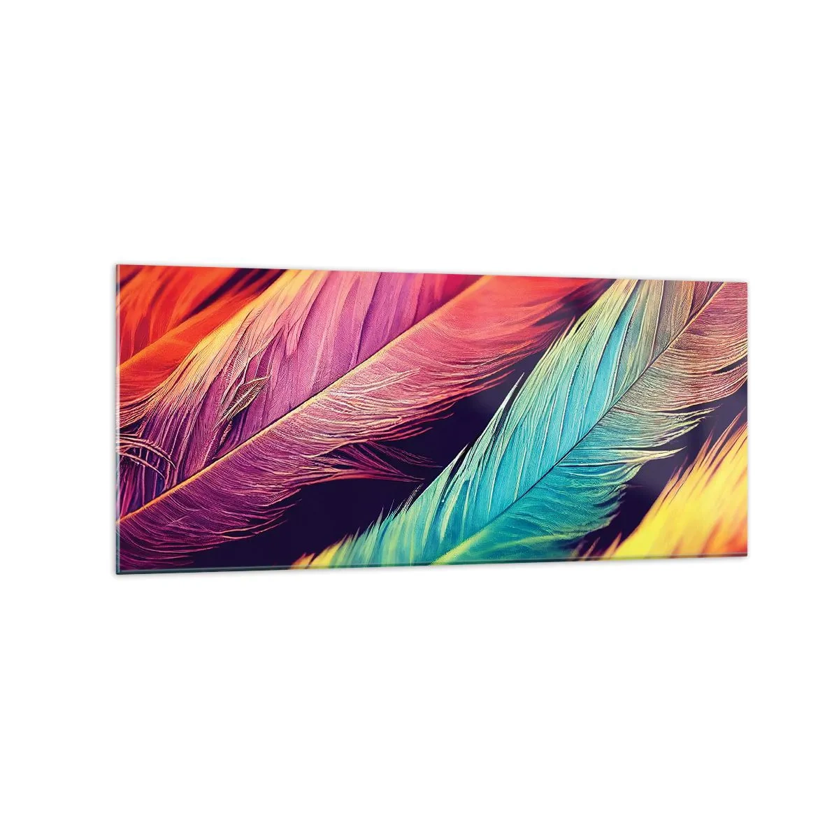 Billede på glas - Fjeragtig regnbue - 120x50 cm