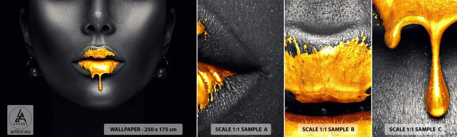 Fototapet Prøve Standard Eco - Gyldenmund - Abstraktion, Kvindens Mund, Kvindens ansigt - 100x30 cm