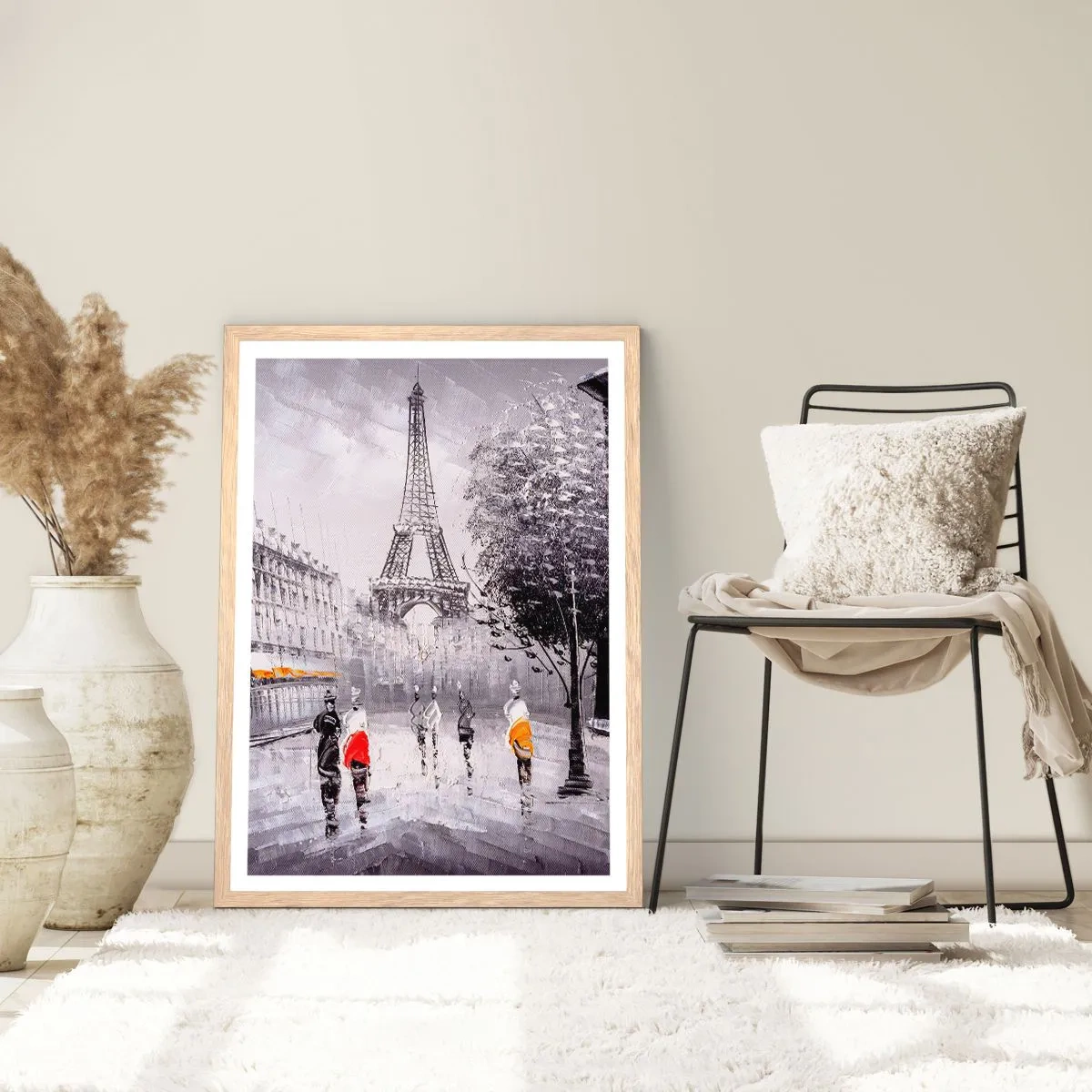 Plakat i ramme af lyst egetræ - En parisisk spadseretur - 40x50 cm