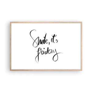 Plakat i ramme af lyst egetræ - Ægte glæde - 91x61 cm