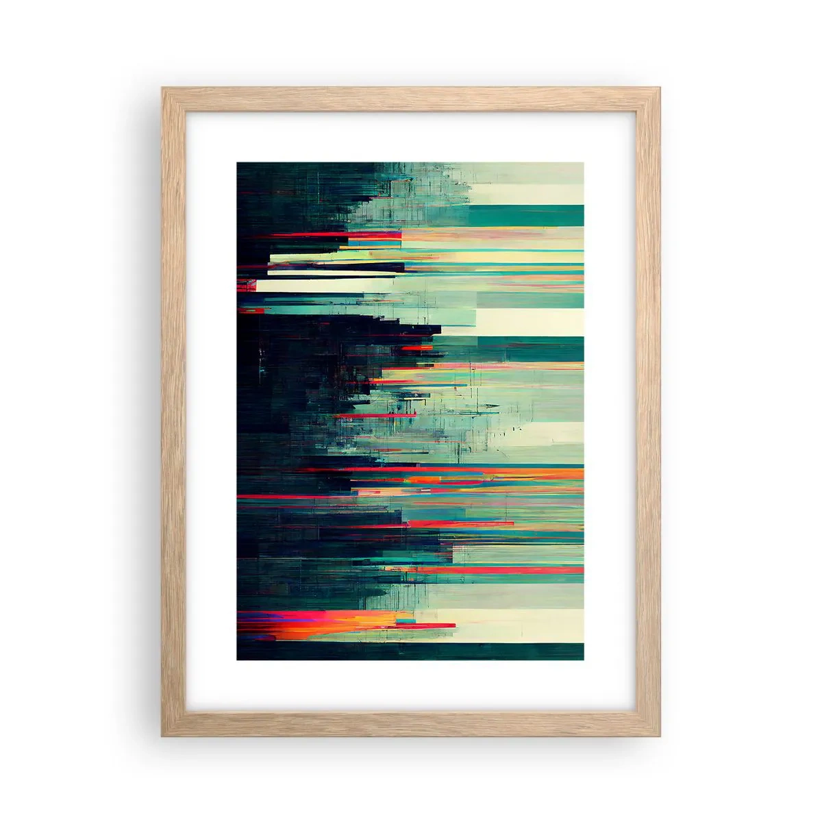 Plakat i ramme af lyst egetræ - Futuristisk by - 30x40 cm