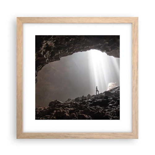 Plakat i ramme af lyst egetræ - Lysende grotte - 30x30 cm