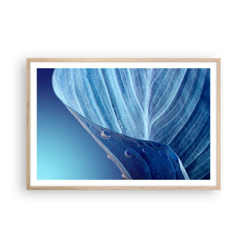 Plakat i ramme af lyst egetræ - Skjulte dråber af blåt - 91x61 cm