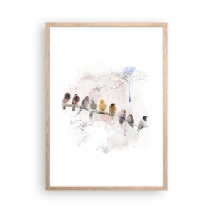 Plakat i ramme af lyst egetræ - Møde med vinger - 50x70 cm