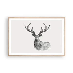 Plakat i ramme af lyst egetræ - Hjorte i kubistisk stil - 91x61 cm