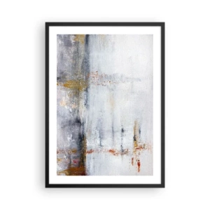 Plakat i sort ramme - En abstrakt komposition med nuancer af grå, hvid og guld. - 50x70cm - Bag lufttæppet - Moderne vægdekoration til stue og soveværelse ARTTOR