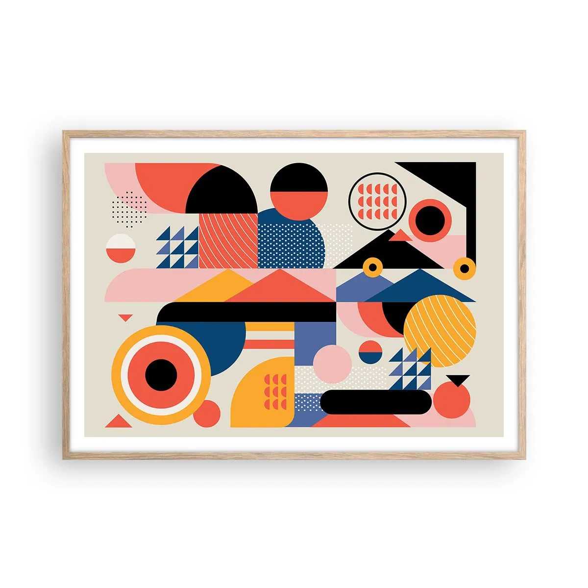 Plakat i ramme af lyst egetræ - Komposition: Leg - 100x70 cm