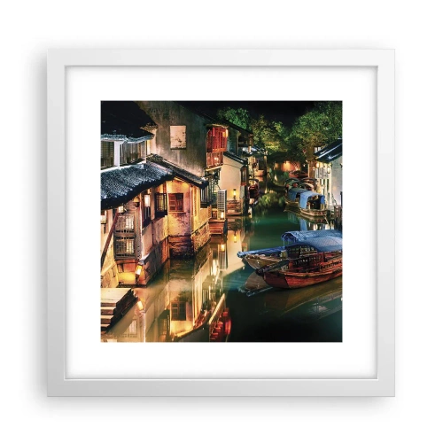 Plakat i hvid ramme - En aften på en kinesisk gade - 30x30 cm