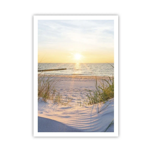 Plakat - Havet brummer, fuglene synger, en vild strand midt i græsset.... - 70x100 cm
