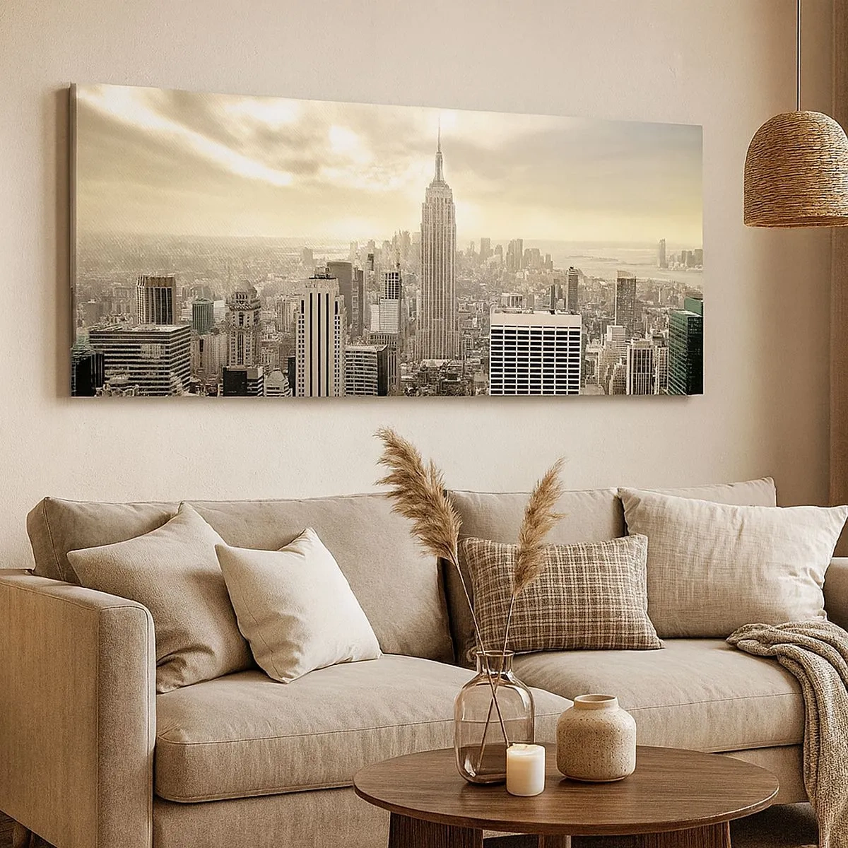 Lærredstryk - Billede på lærred - New York vævet af grå - 100x40 cm