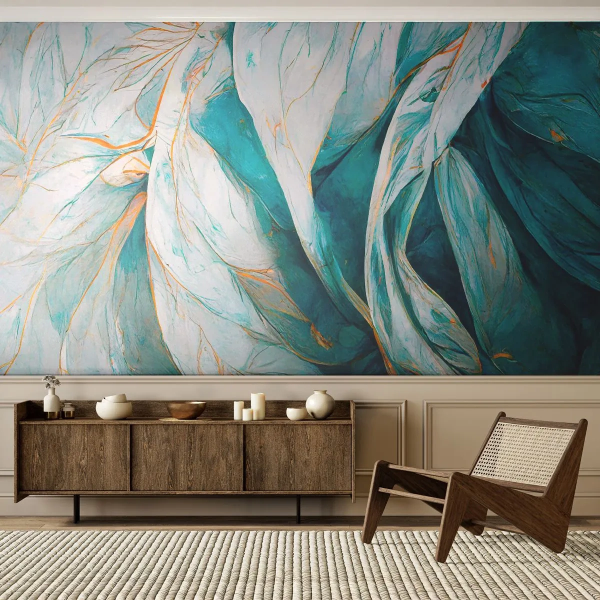 Fototapet Standard Eco - Blå abstraktion med et guldmotiv - Stykke, Art Deco, Diskret - 200x140 cm