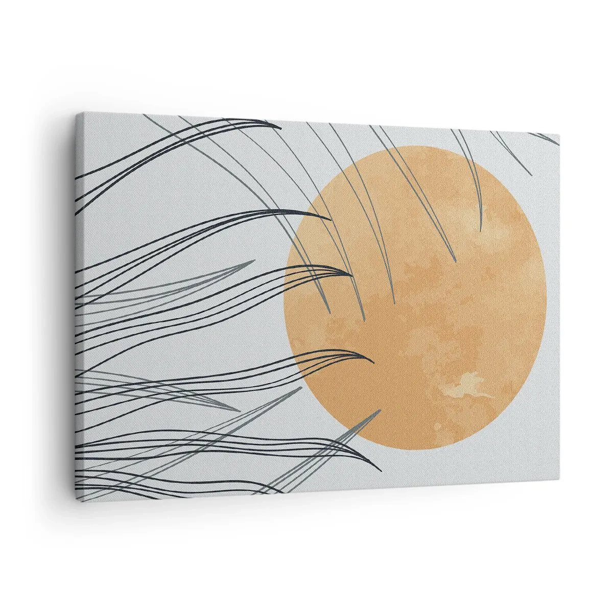 Lærredstryk - Billede på lærred - Abstrakte græsstrå mod baggrunden af en stor orange sol - 70x50cm - Altid mod solen - Moderne vægdekoration til stue og soveværelse ARTTOR