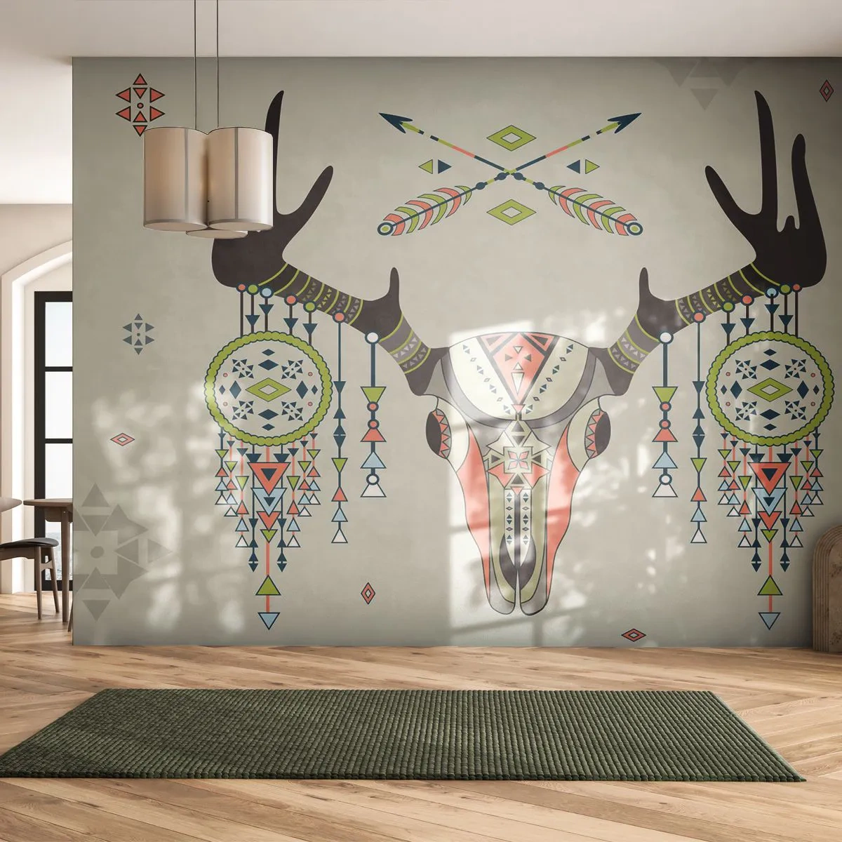 Fototapet Selvklæbende Deluxe Sticker - Indiansk jægers trofæ - Abstraktion, Hjort, Boho - 500x350 cm