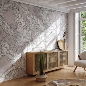 Fototapet Premium Sand - Fjerlig uro - Abstraktion, Fuglefjer, Grafik - 300x210 cm