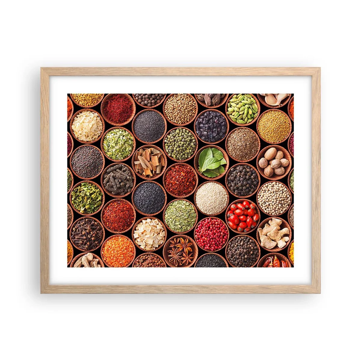 Plakat i ramme af lyst egetræ - Alle verdens smage - 50x40 cm