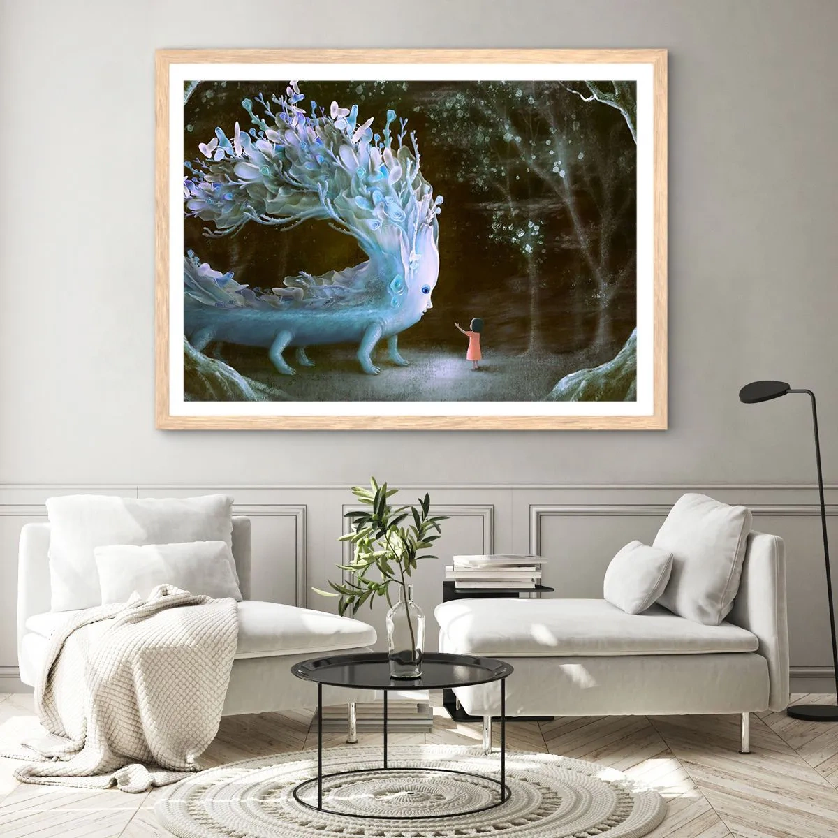 Plakat i ramme af lyst egetræ - Et fantastisk møde - 91x61 cm