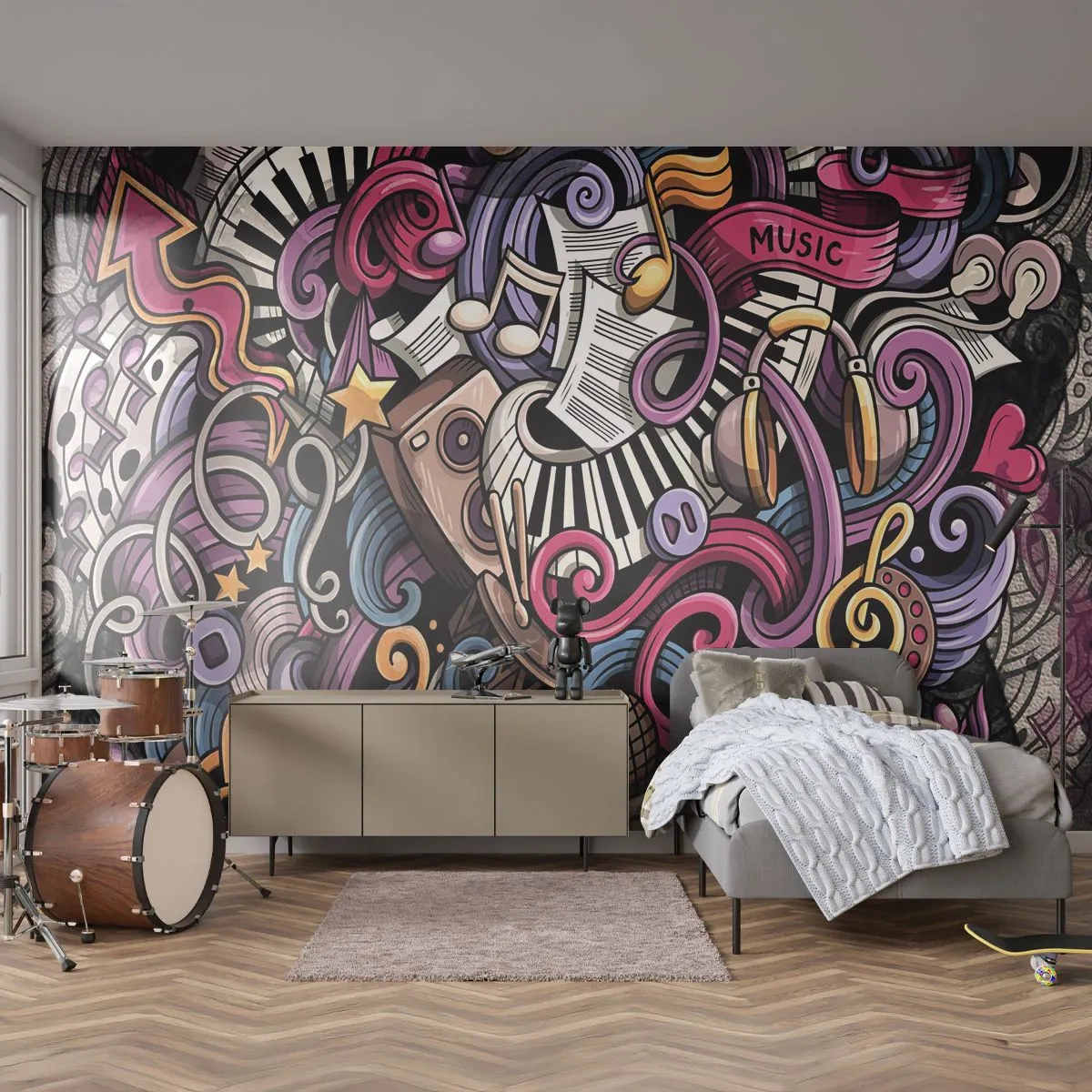 Fototapet Standard Eco - Kompliceret melodi - musik, Vægmaleri, Graffiti - 450x315 cm