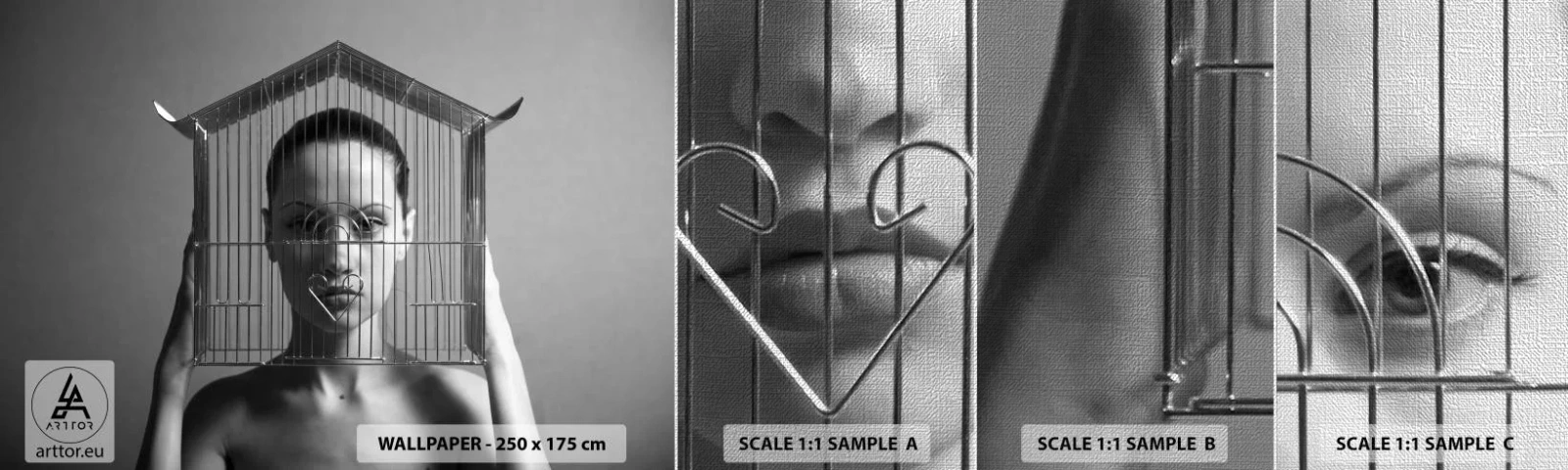 Prøve Fototapet Premium Canvas - Et lidt surrealistisk portræt - Kvinde, Stykke, Model - 100x30 cm