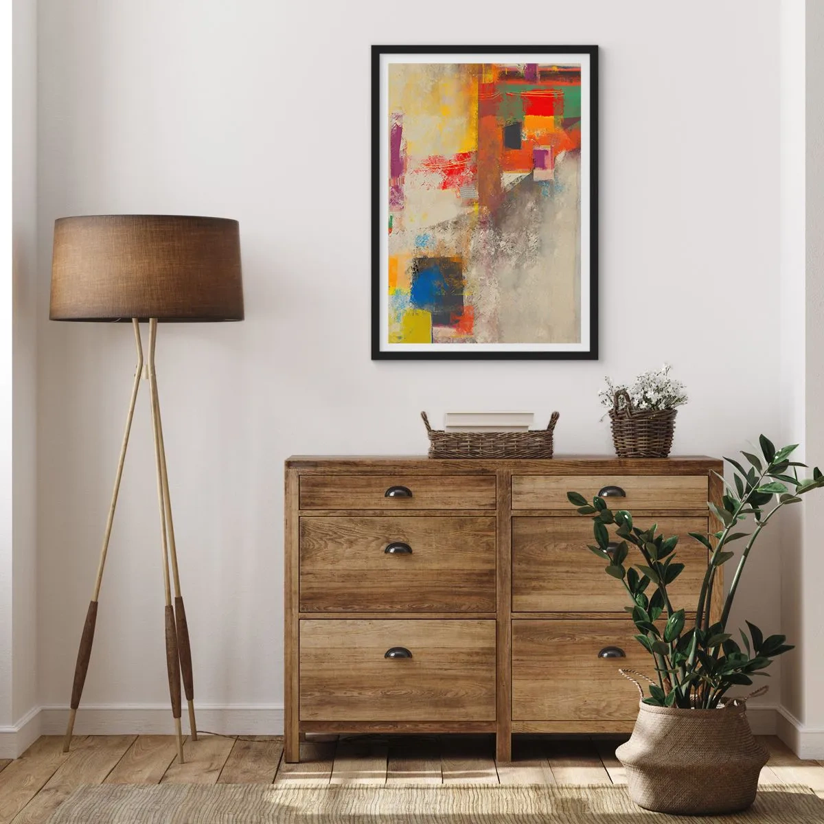 Plakat i sort ramme - Abstrakt komposition i levende farver - 50x70cm - Geometri af farver - Moderne vægdekoration til stue og soveværelse ARTTOR
