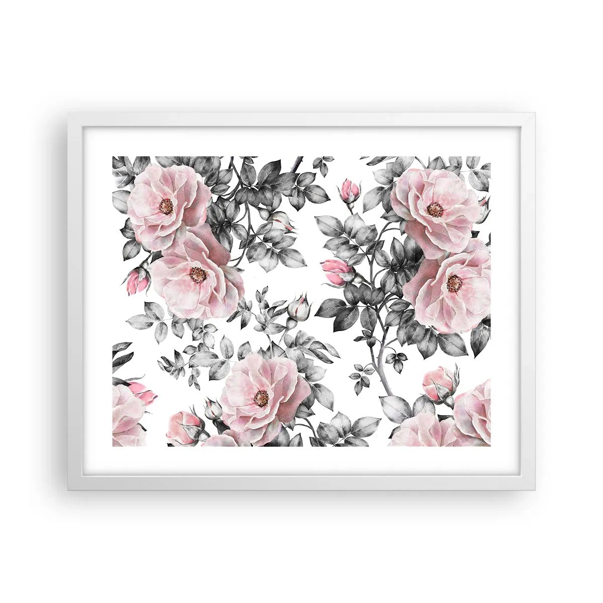 Plakat i hvid ramme - Forsvind i rosenblomsterne - 50x40 cm