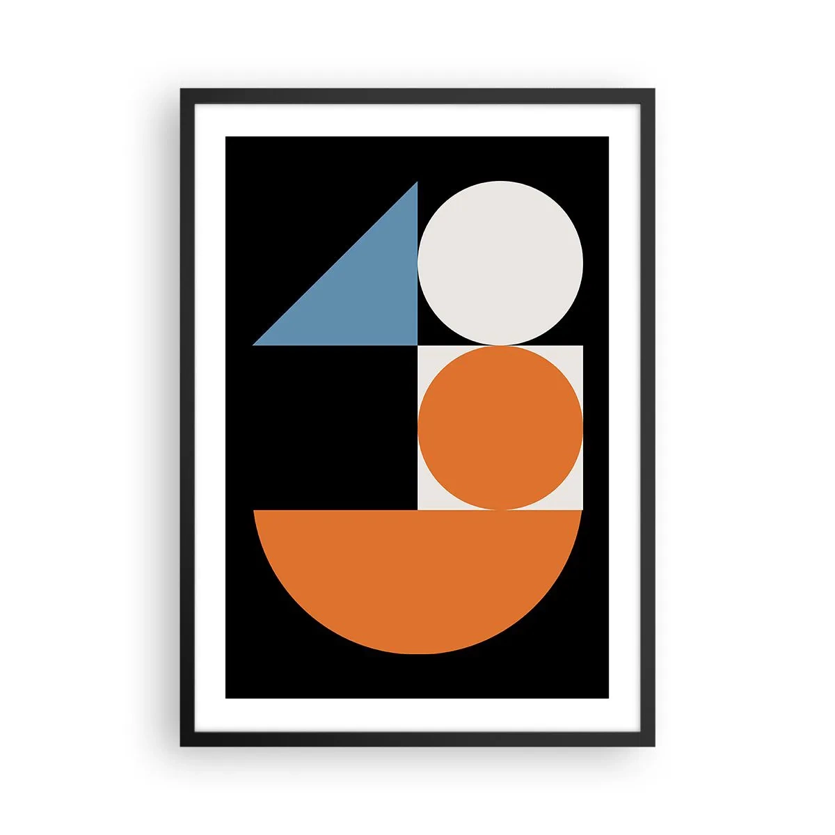 Plakat i sort ramme - Moderne geometrisk mønster med cirkler, trekanter og halvcirkler - 50x70cm - System til figurer - Moderne vægdekoration til stue og soveværelse ARTTOR