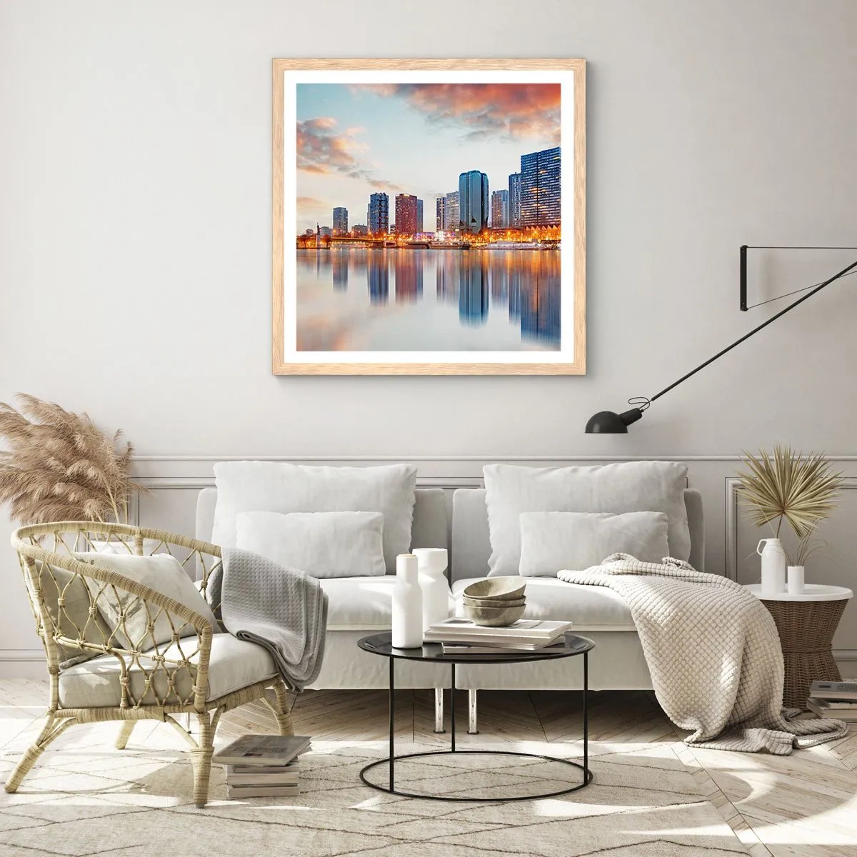 Plakat i ramme af lyst egetræ - Den monumentale ro i Paris - 40x40 cm