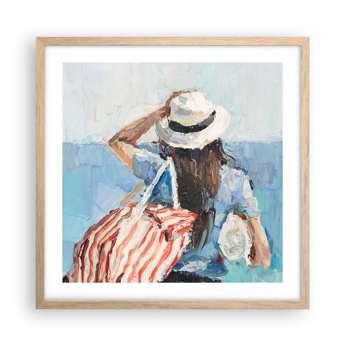 Plakat i ramme af lyst egetræ - Velkommen på ferie - 50x50 cm