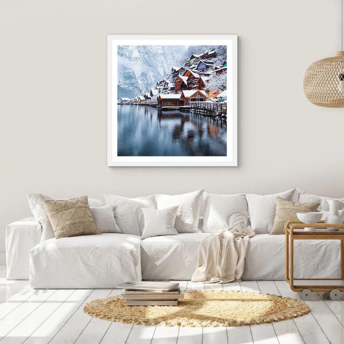 Plakat i hvid ramme - I en vinterdekoration - 40x40 cm